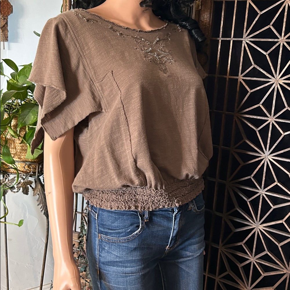 FREE PEOPLE BOHO UNIQUE SLEEVED TOP L